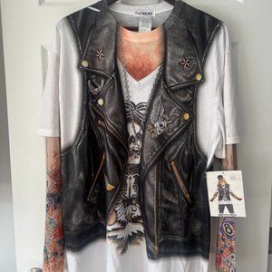 FAUX/REAL Brand Photo Realistic Biker Theme Long Sleeve T-Shirt!